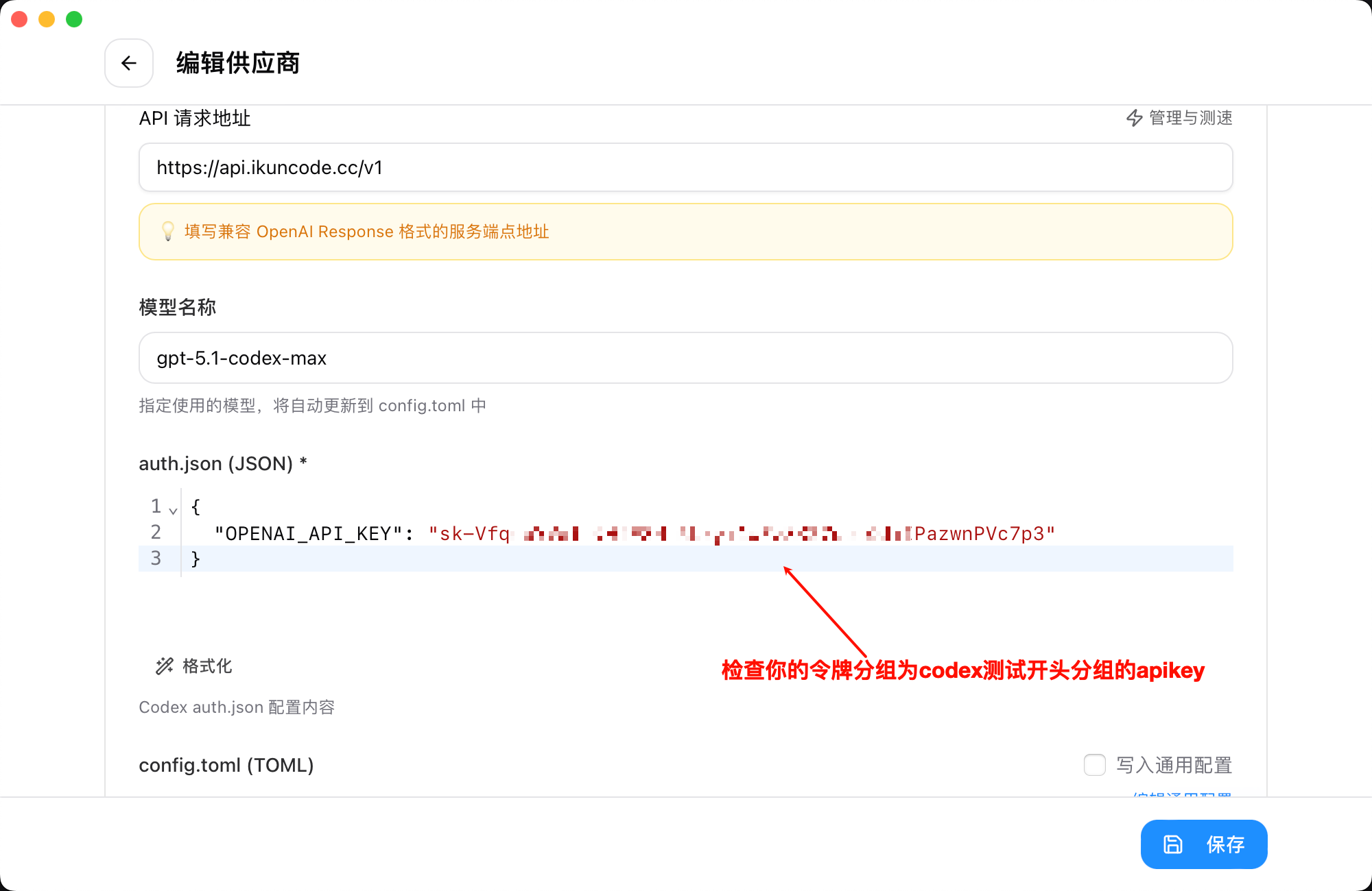 Codex Provider 配置详情